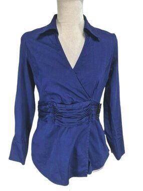 APT 9 Royal Deep Blue Long Sleeve Shirt Top Blouse Womens Petite Large